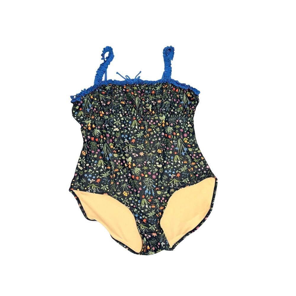 Lime Ricki Forage Ruffle One Piece Swimsuit Floral Blue Trim Size 3X NWT